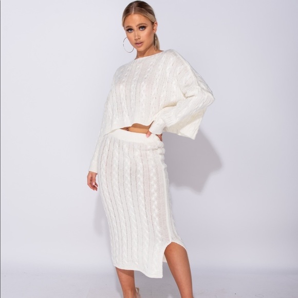 Zella Cream Cable Knit Top and Skirt Set - Picture 4 of 8